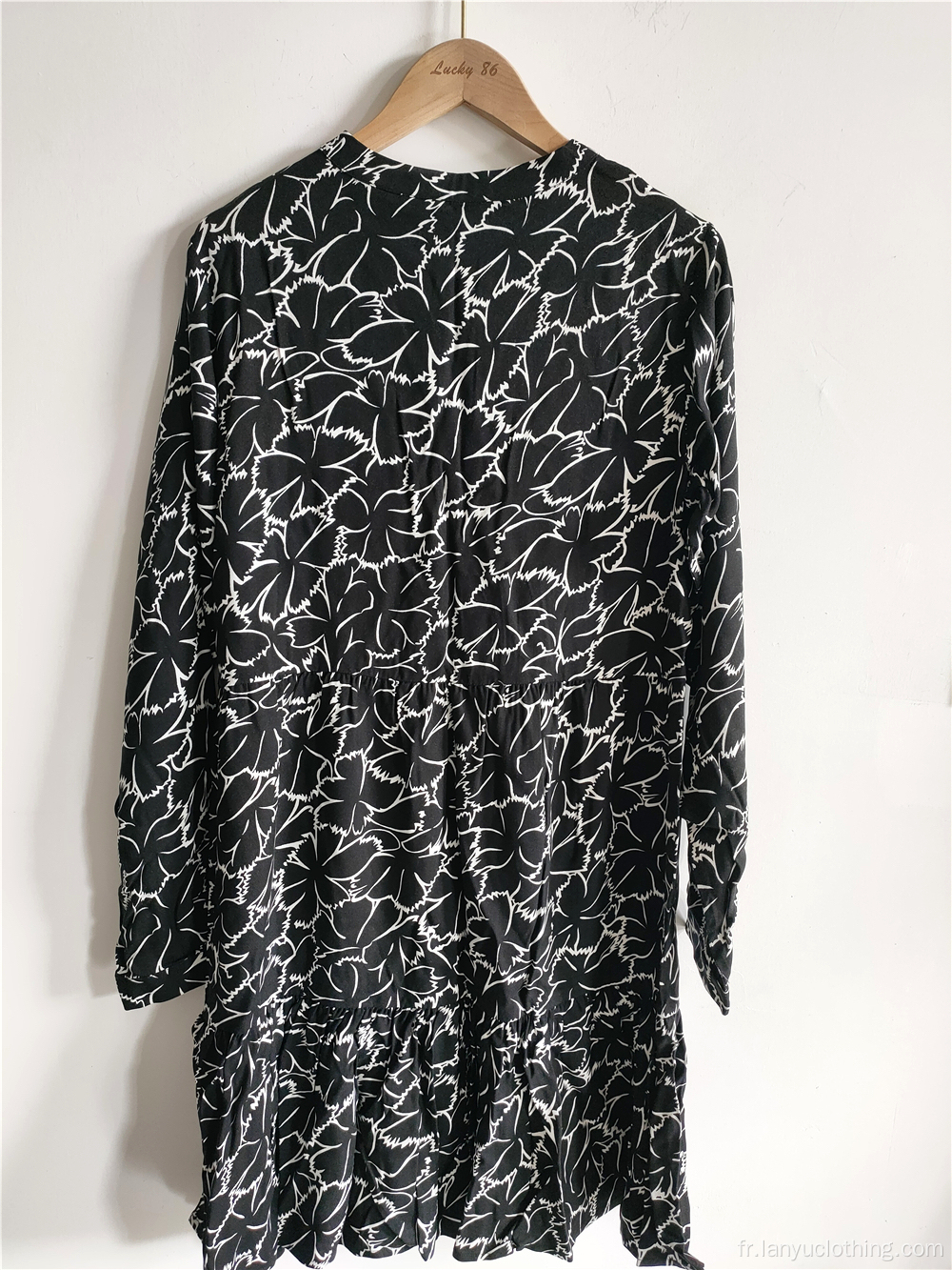 Robe à manches longues imprimée à col en V pour femme