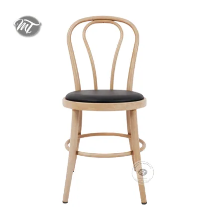 Antique Metal Woodgrain Thonet Dining Chairs with Leather Pads