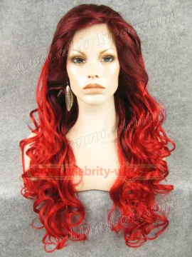 Kim Kardashian Long Wavy Dark Roots Red Synthetic Lace Front Wig