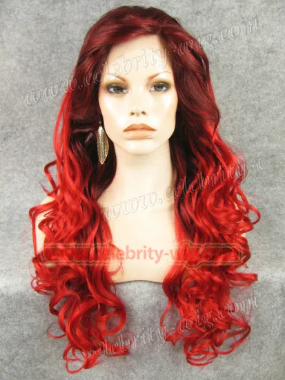 Kim Kardashian Long Wavy Dark Roots Red Synthetic Lace Front Wig