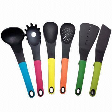 6pcs Nylon Utensil Set, Strainer/Spatula/Spoon/Soup Ladle/Spaghetti Server, Kitchen Tools