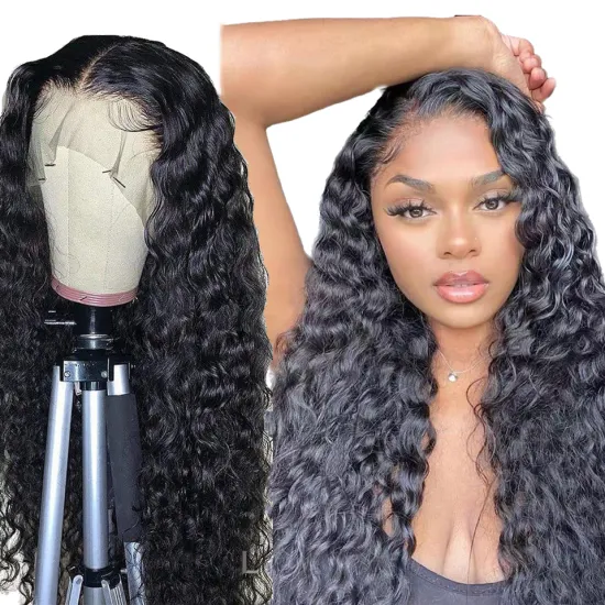 FREE Ship 13X4 water wave wig Glueless hd lace wig Vendor Unprocessed Brazilian pre plucked real human hair wig