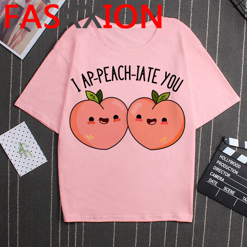 Kawaii Peach T Shirt Women Small Fresh Peach Juice T-shirt Funny Cartoon Peachy Graphic Tshirt Plus Size Unisex Aesthetic Female