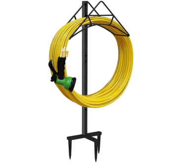 Free-Standing Metal Hose Storage Stand for Lawn and Yard Equipment