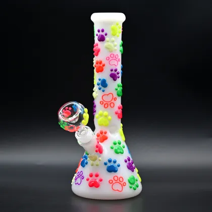 Pink Cat Claw Night Glow Glass Water Pipe
