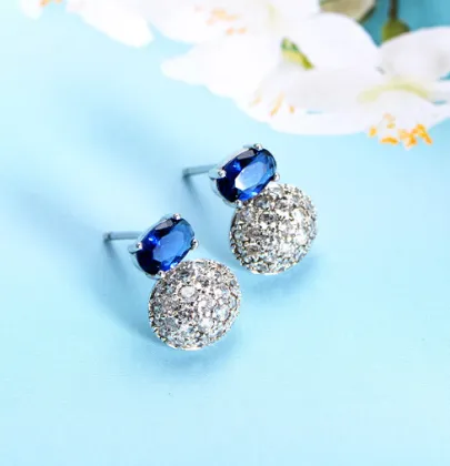 hot sale Sapphire CZ 925 silver earring women