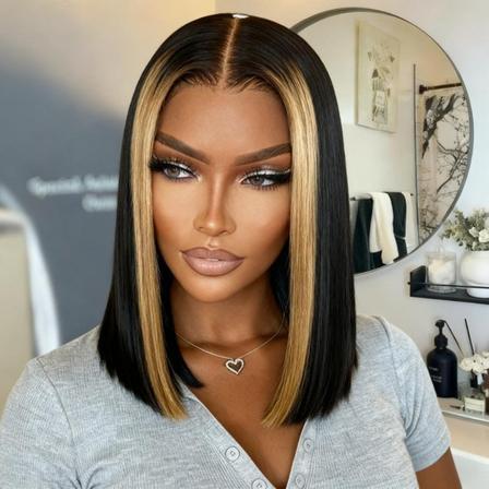 Short Highlight Straight Bob 10inch 13x4 HD Lace Front Glueless Wig