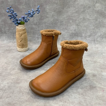 2024 New Retro Ankle Boots: Soft Wool & Lamb Velvet High-Top with Round Toe & Fur Insole