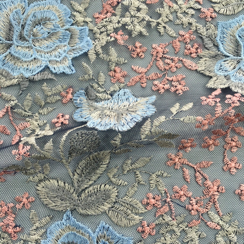 Multicolor Rose Blossom Design Embroidery Fabric