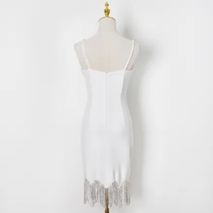 Sexy Backless Diamond Strap Deep V Club Dress