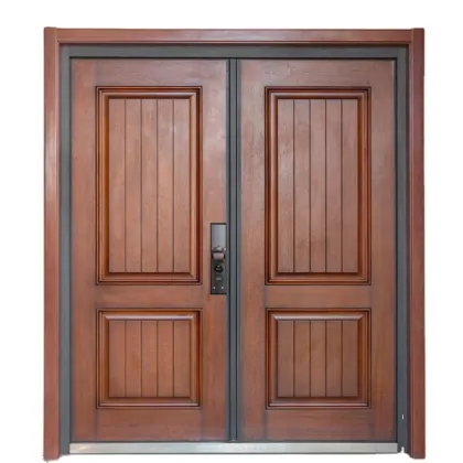 Exterior Double Main Door Carving Design: Armored Aluminum and Wood Doors
