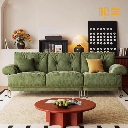 Модульный диван из синели оливково-зеленого цвета