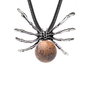 Picture Jasper 16MM Ball Antique Silver Spider Pendant (47x40mm) Necklace 45cm Black Cord