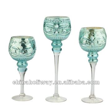 SET OF 3 BLUE CANDLEHOLDER, CHRISTMAS CANDLEHOLDER
