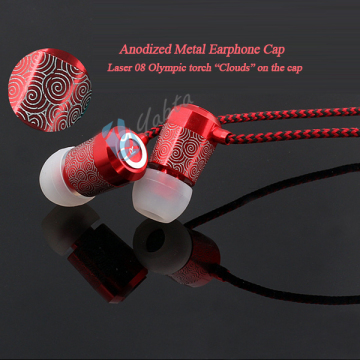 Custom Logo welcome Laser CLOUD Pattern Braided Wired Metal Earbuds