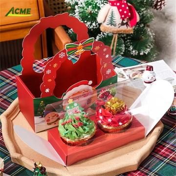 Ready Stock Durable PET Paper Material Matte Christmas Portable Cookies Cake Box for Food Packing