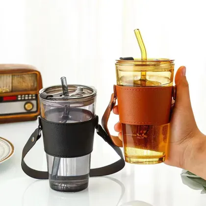 Creative glass sippy cup Simple atmosphere Large capacity High appearance level coffee cup Easy to lift the rope cup