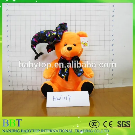 Light color Halloween decoration big teddy bear, plush orange teddy bear