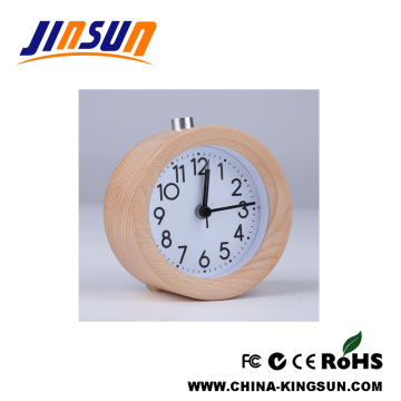 Round Shape Wooden Alarm Clock With Simple Design