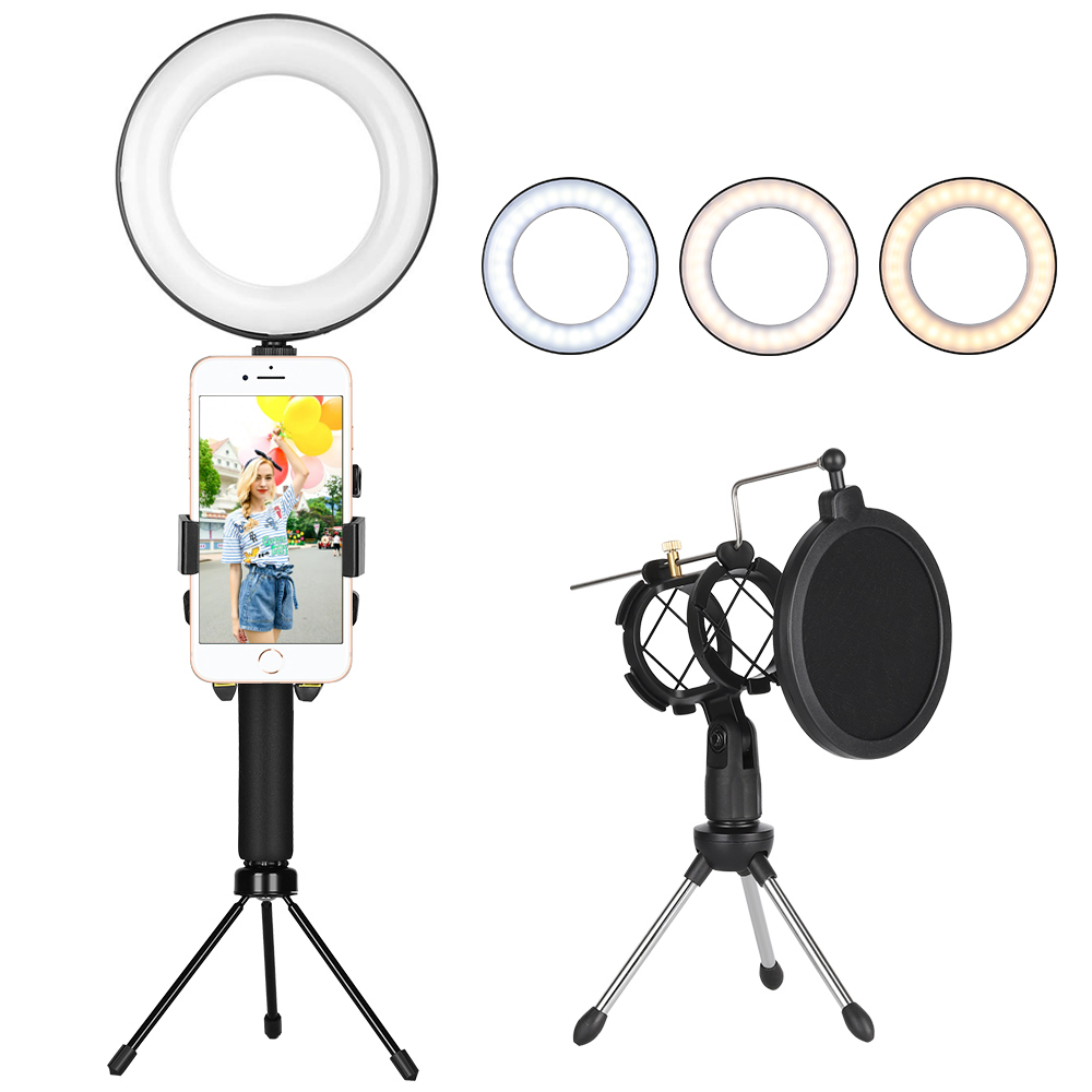 LED Ring Light مع ميكروفون وحامل الهاتف المحمول