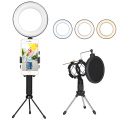 LED Ring Light مع ميكروفون وحامل الهاتف المحمول