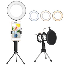 LED Ring Light مع ميكروفون وحامل الهاتف المحمول