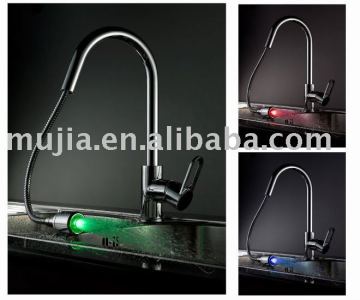3 colors changing led pull out kitchen faucet