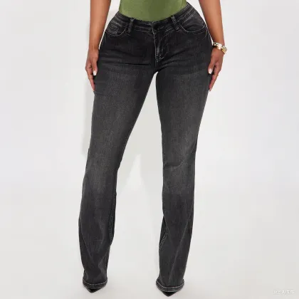 Star Embellished Boot cut Jeans Black Wash Women Denim Pants