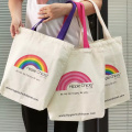 Rainbow Print Reusable Canvas Shoulder Tote Bag