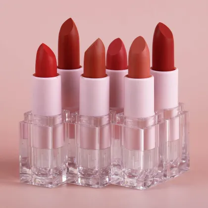 Custom Private Label Vegan Lipstick: Personalized Brown Creamy Lip Makeup in Clear Tube