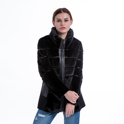 Fashionable black fur coat