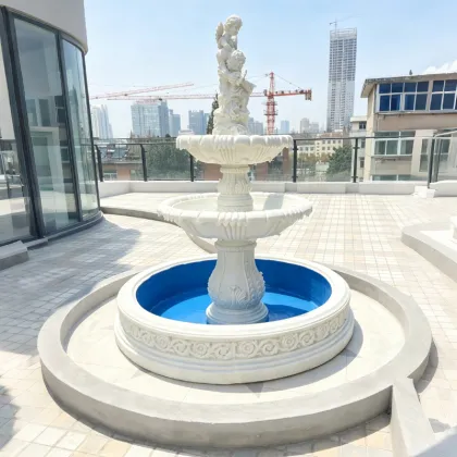 Small Cherub White Stone Garden Fountain
