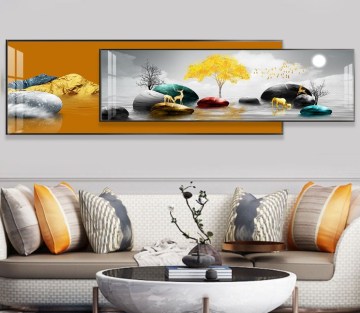 Nordic Luxury Modern Bedroom Bedside Ginkgo Biloba Crystal Porcelain Wall Art