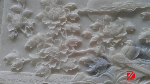 White marble flowers wall relief sculpture