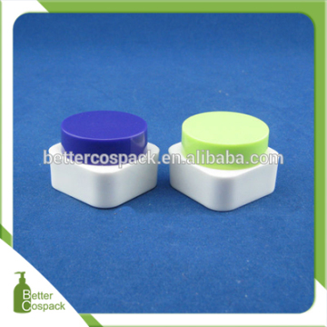 good quality 10g colored cap white plastic cream jar PS square jar