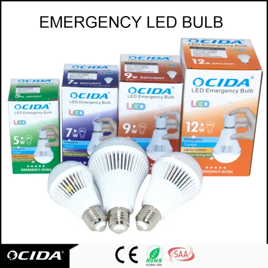 Aluminum 85-265V 5W, 7W, 9W 12w rechargeable Emergency Light with bulb E27 base