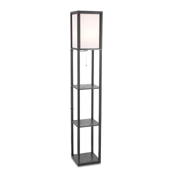Modern Luxury Black Wood Grain LED Floor Lamp with Shelves and Zipper Switch