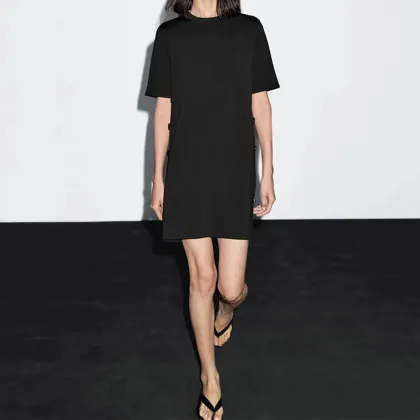 Women's Commuter Side Button Detail Short Knitted Dress Small Black Dress