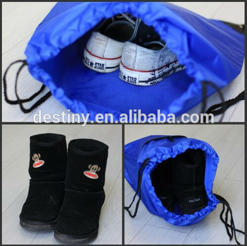 promotional 210 polyester zipper pocket multiple cycling drawstring shoe bag