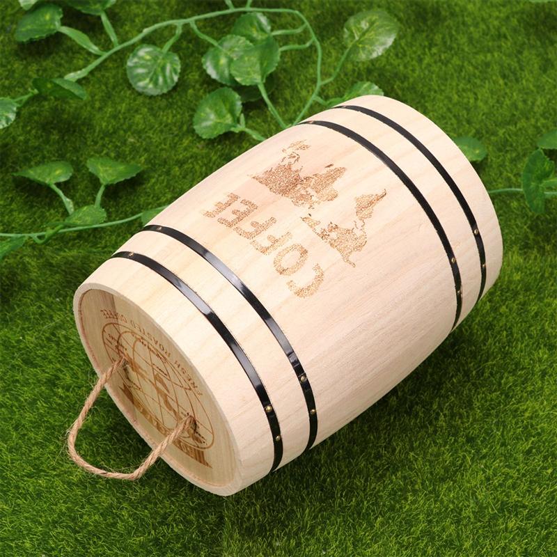 1pc Wooden Barrel Durable Versatile Wooden Cask Desk Organizer Pen Container Desktop Ornament Wood Barrel For Coffee Bean Tea