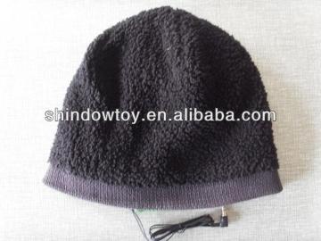 tranditional strip knitted beanie hat with headset for man cotton chocolate