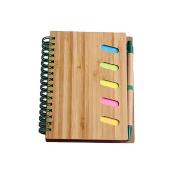 Personalized Bamboo Memo Pad: Recycled Paper Notebook with Pen, Sticky Notes, and Spiral Binding