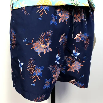 Men Sexy Navy Blue Print Beach Shorts