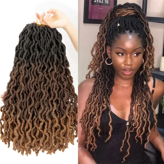 Wavy Gypsy Locs Ombre Crochet Hair 18" Goddess Locs Fiber Faux Locs African Roots Dreadlock Synthetic Braiding Hair Extensions