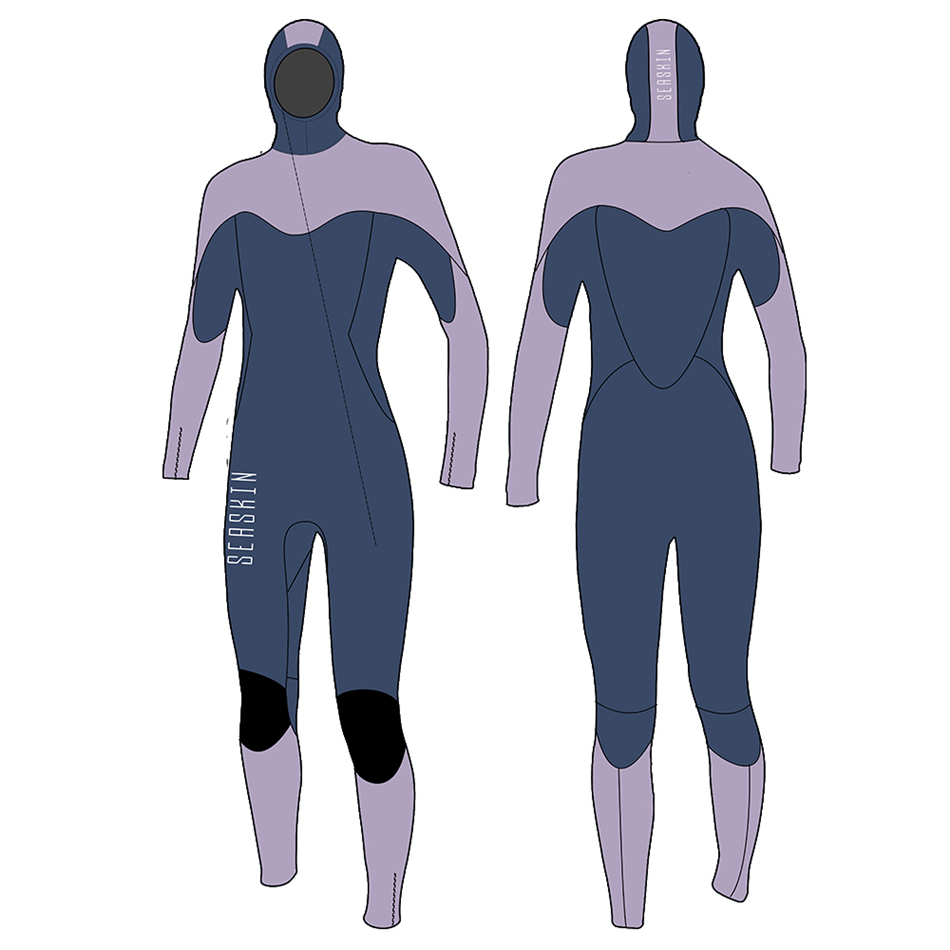 Seaskin Women 5/4mm Hooded Front Zip Steamer Wetsuits