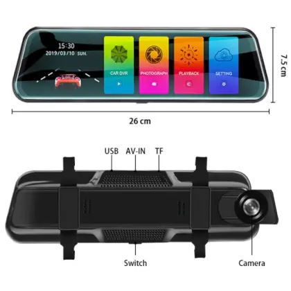 9.66 Inch High-Definition Rearview Mirror Car Dash Cam Recorder