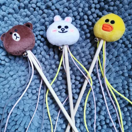 Interactive Cat Toy Cat Teaser Toy Plush Wood Teaser Stick With Bell