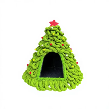 Christmas Tree Pet House Triangle Nylon Nest Cute Animal Print Portable Indoor Outdoor Shelter for Cats and Dogs