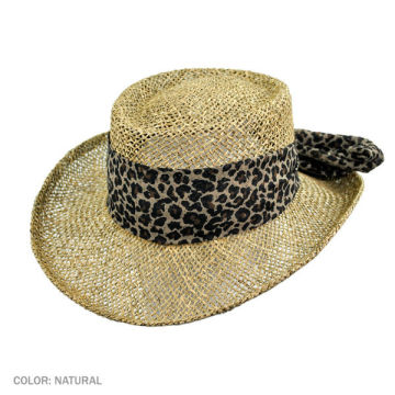 Scala Twisted Seagrass Gambler Hat with Leopard Scarf