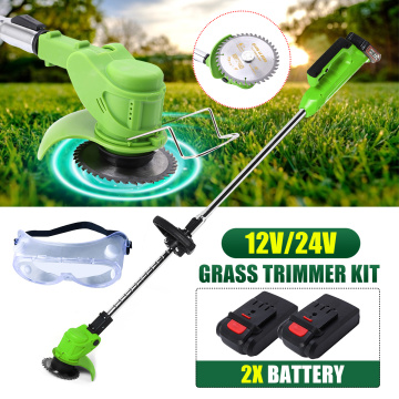 12V/24V Electric Lawn Mower Cordless Grass Trimmer Adjustable Lawnmower Garden Pruning Cutter Tool with 2Pcs Li-ion Battery